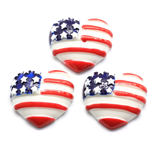 Kawaii Flag Heart Flatback Resin Cabochon For DIY Mobile Phone Case Hair Bow Slime Charm Decoration Supplies Embellishment