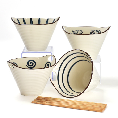 Japanese noodles ceramic noodle bowl with chopsticks