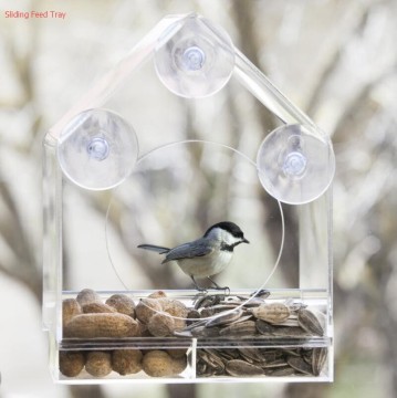 Acrylic Window Bird Feeder Sliding Feed Tray bird feeder