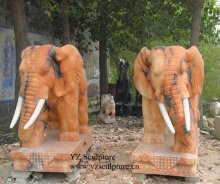 A Pair Pink Marble Elephant Sculpture (AMS-C030)