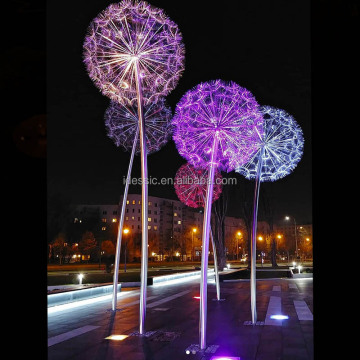 3D Stainless Steel Illuminated Dandelion Light Sculpture for Christmas Displays
