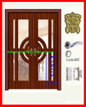 MDF Wood PVC interior double doors with frame for rooms