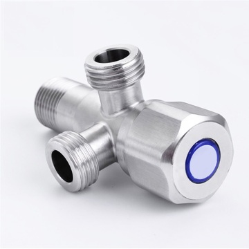 Polished stainless steel three-way angle stop cock valve