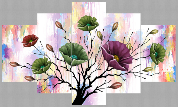 5 panels group flower canvas printing