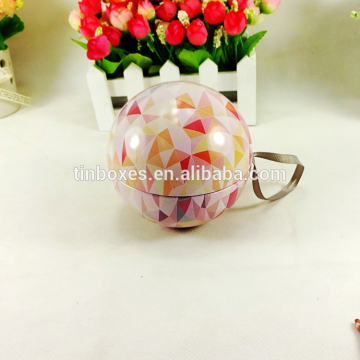 Custom printing Christmas metal tin ball with ribbon decoration