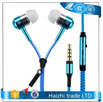 Innovative metal zipper earphone flat cable earphone,zipper wired earphone with mic
