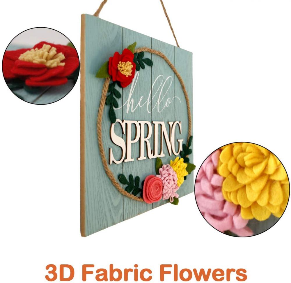 Flores de tecido 3D Placa de parede Hello Spring