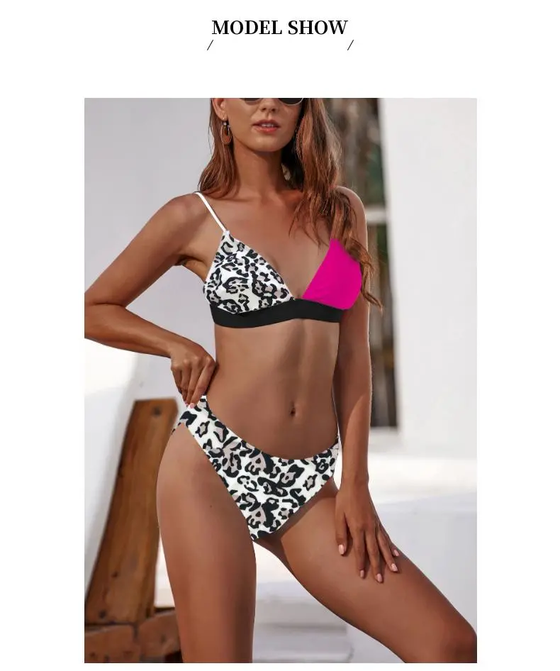 Wholesale Summer off Shoulder Cartoon Bikini Strap Two Pieces Leopard Cute DOT Women Swimwear
