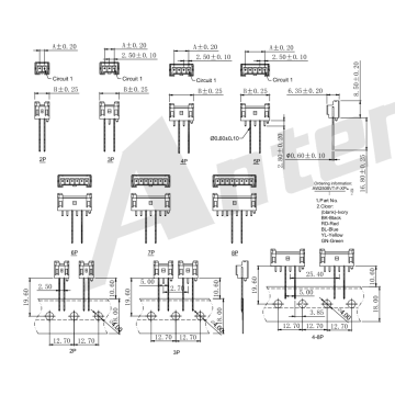 Radyal-Tape konnektöründe 2.50mm zift 180 ° gofret