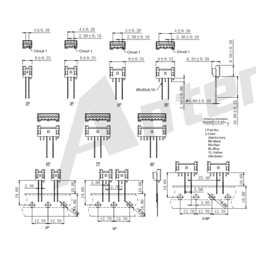 Bafonce de 2,50 mm à 180 ° sur le connecteur à bande radiale