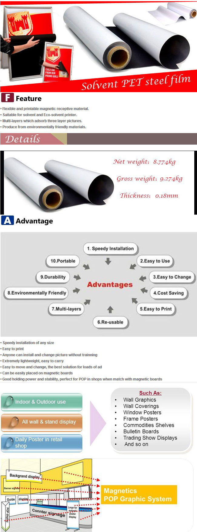 Printing Media Solvent Pet Steel Roll Film