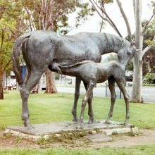Life size bronze animal brass mare and foal sculpture