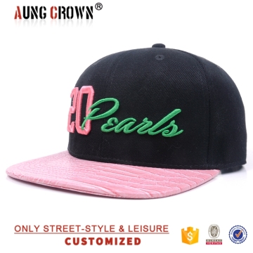 3d embroidery wholesale snapback hat/snakeskin leather brim snapback hat cheap