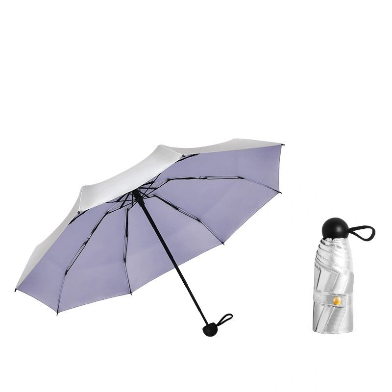 Titanium Silver Coating Pocket Size Mini UV Windproof Five Folding Umbrella with Doll Storage