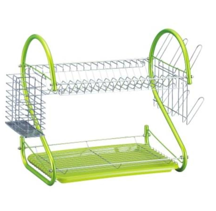 Household two-tier dish rack with cup holder