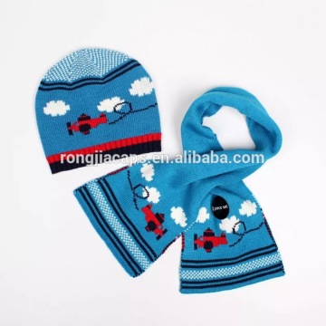 plane jacquard knitted kids scarf and hat