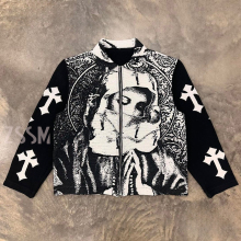 Woven Tapestry Custom Clothing Hip Hop Zip up Jacquard Jacket for Men