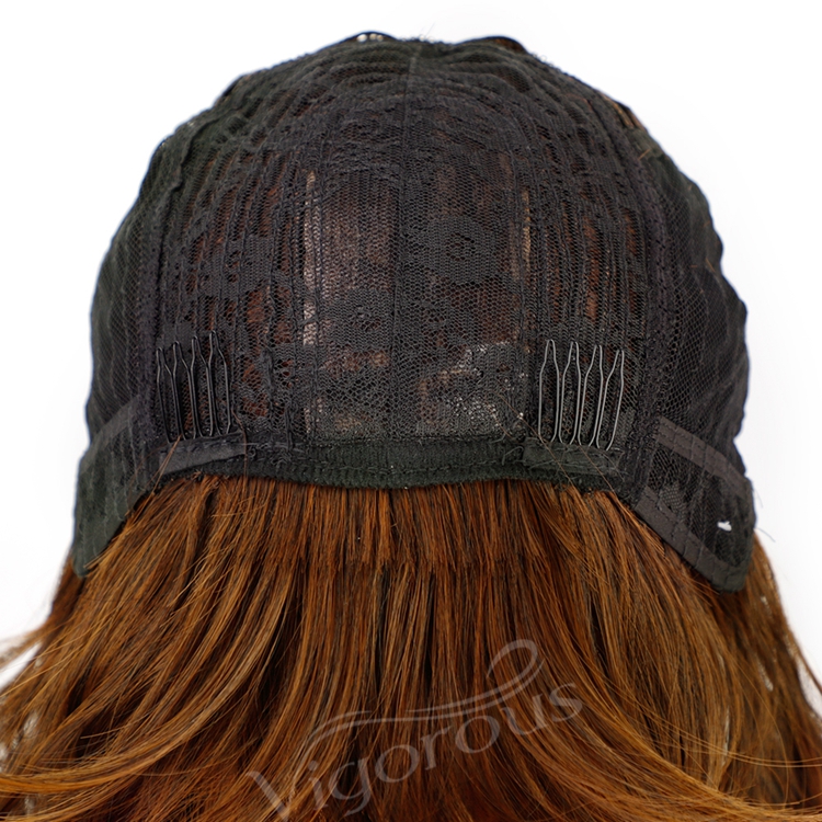 High Quality Wholesale Cheap Price Wavy Bob Wig with Bangs for Women Brown Color Synthetic Heat Resistant Fiber Hair for Women