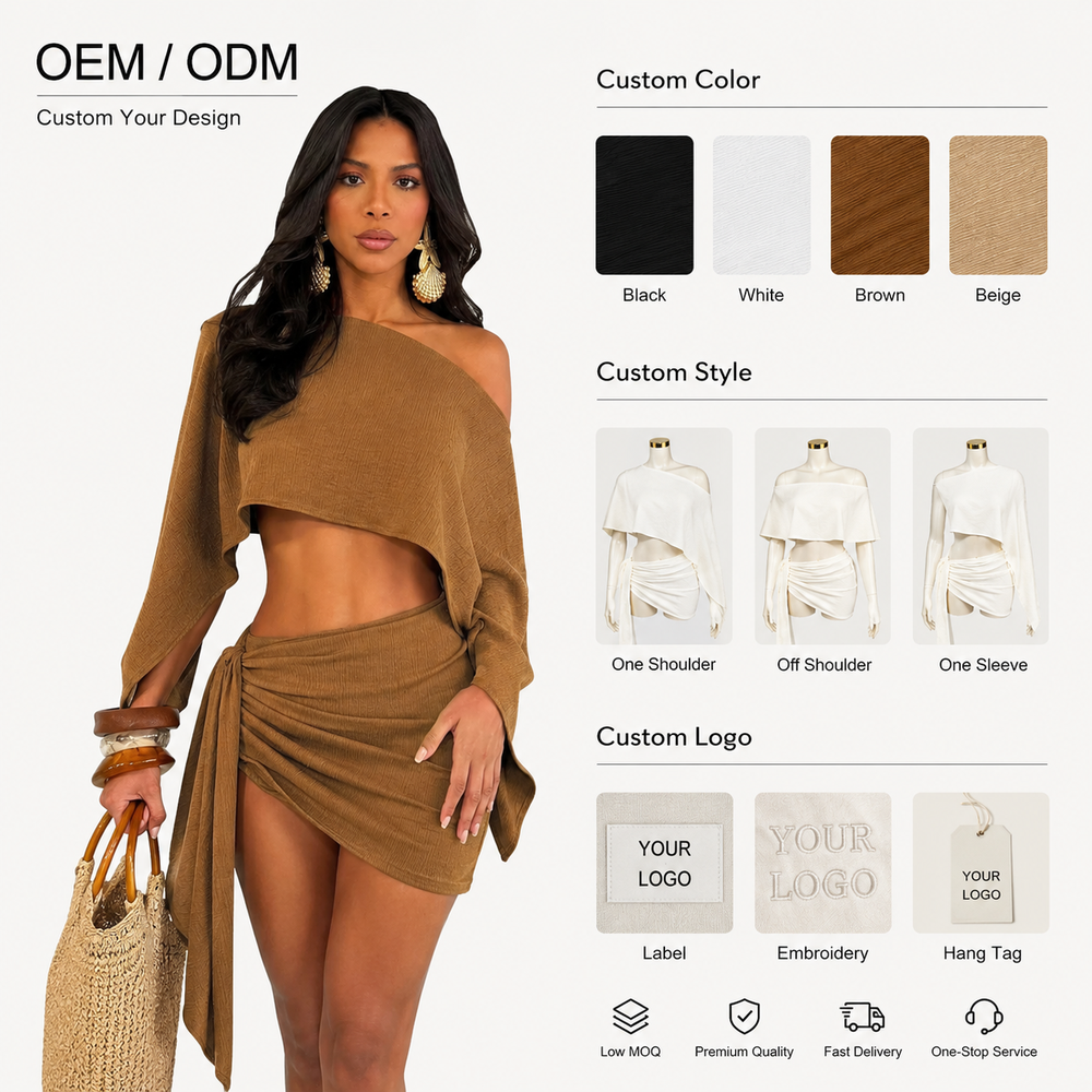 Женский укороченный топ из 2 предметов на одно плечо Women One Shoulder 2 Piece Crop Top