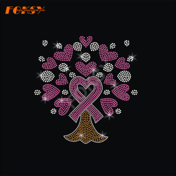 Heart Tree Pink Ribbon Heat Rhinestone Transfer