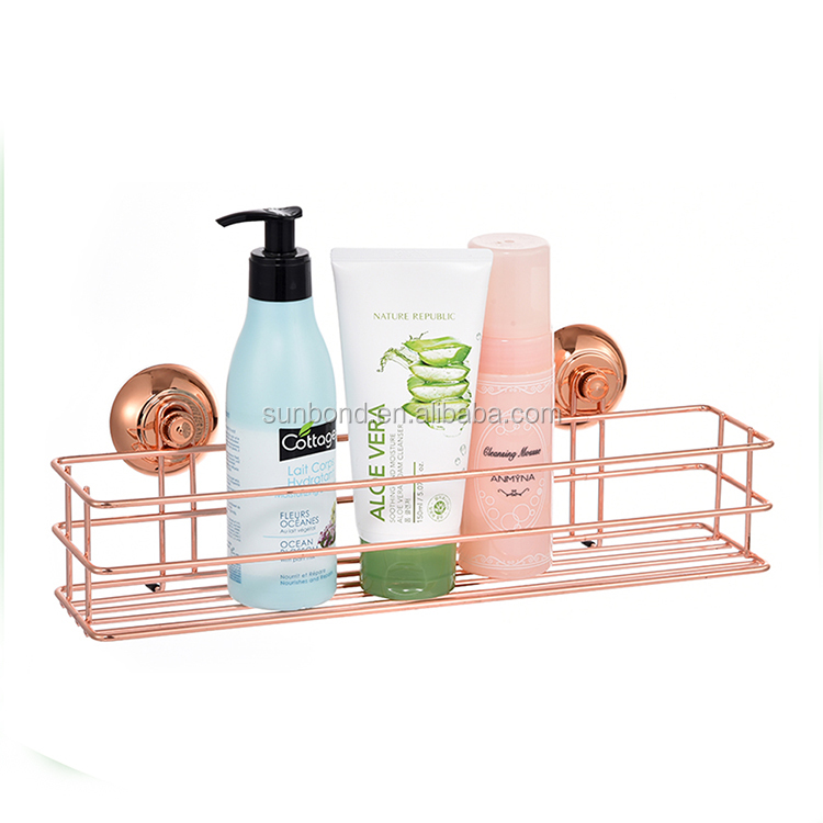 storage type suction cup rose gold shower basket