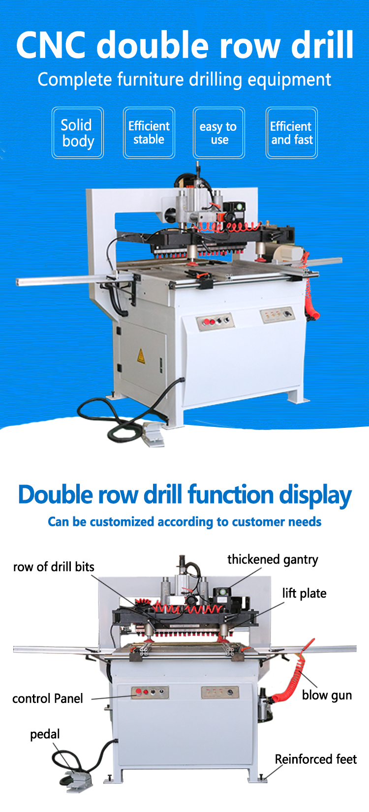Factory sales multi spindle double row  side hole drilling machine wood boring machines