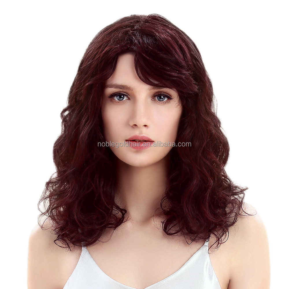 Wholesale Long Women water Weave  lace part wig High Quality Color high temperature fiber Synthetic Hair Wig With Bangs