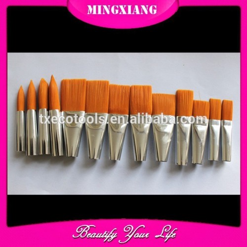 12pcs high quality orange color synthetic hair wood handle painting brushes