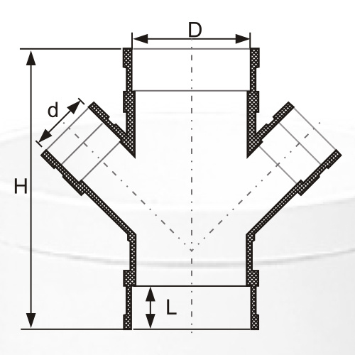 Din Drainage Upvc Редукционный Y-Cross Серый Цвет