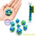 Bescon Mini Gemini zweifarbige polyedrische RPG Würfel Set 10MM, kleine Mini RPG Rollenspiel Würfel Set D4-D20 in Tube, Aquamarin