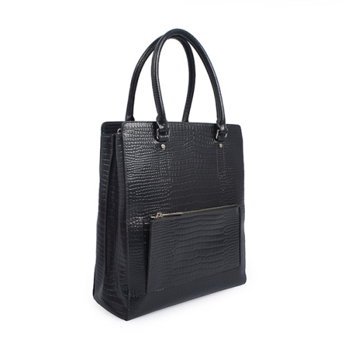 Sac fourre-tout en cuir italien grainé croco noir