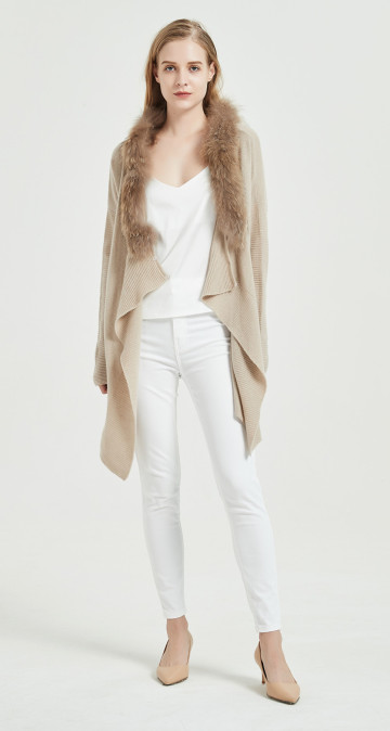 Fashion Pure Cashmere Ladies Cardigan With Fur