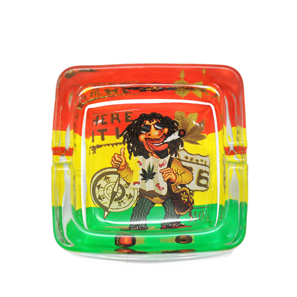 Square Glass Ashtray 70MM Glass Storage Ash Tray Different Pattern To Choose Smoking Accessories