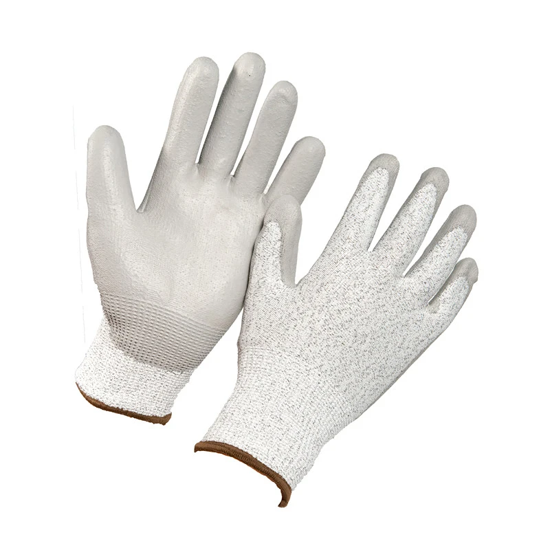 Grey PU Coated Finger Cut Resistance Gloves