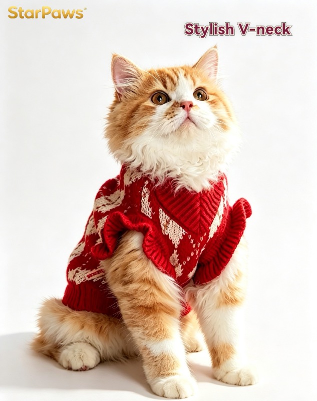 Red Knitted Cat Vest Winter Warm Pet Sweater