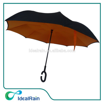 windproof double layer inverted umbrell with C shape handle