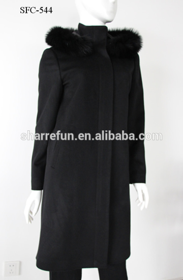 ladies pure cashmere coat, black color cashmere coat, long cashmere coat SFC-544