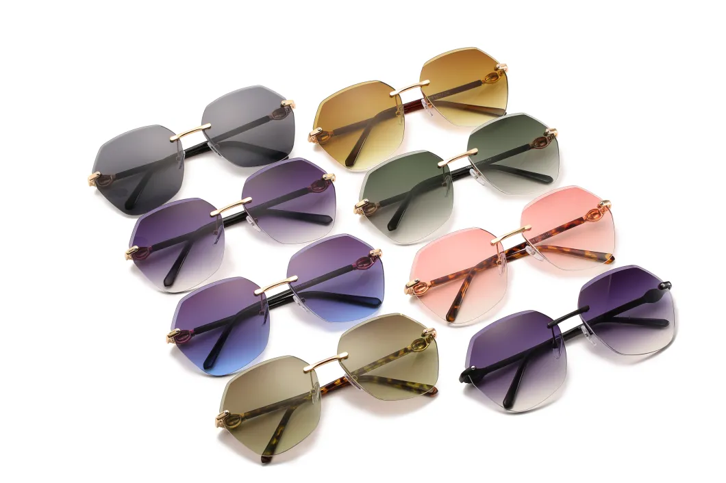 2020 Frameless No MOQ Metal Fashion Sunglasses with Diamonds