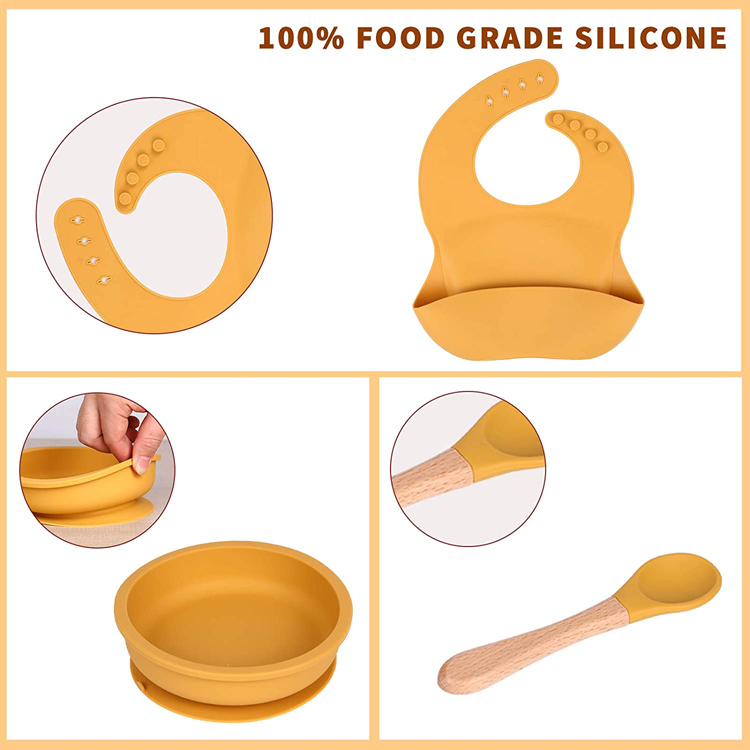 Eco-friendly Heat Resistant Suction Silicone Baby Feeding Bowl Set