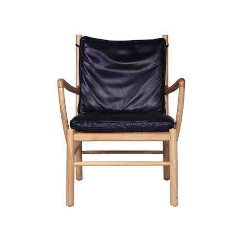 Classic Black Leather Wood Dining Chair