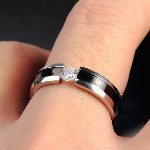 Stainless Steel Zircon Lover Romantic Engagement Couple Ring