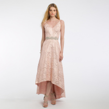 OEM new design deep v neck pink young ladies' evening gowns for formal occasions