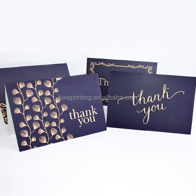 Gold foil letterpress printing embossed logo folded paper Christmas greeting thank you card with envelopes