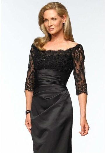 black long sleeve lace evening gown