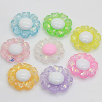 Light Color Fancy Glitter Flower Shaped Resin Cabochon Flat Back 100pcs Girls Clothes Hair Accessories Charms