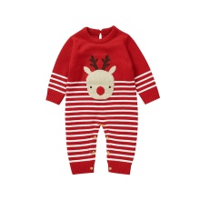 Newborn Baby Knitted Striped Christmas Moose Jacquard Sweater Onesie 0-1 Year Old Fall/Winter