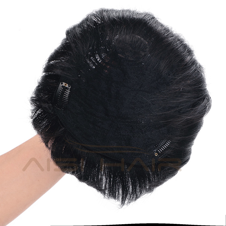 Aisi Hair 100% Human  Hair Men Toupee Human Hair Man Hairpieces Natural Black Machine Made Men Toupee with Clips