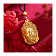 Vintage Solid Brass Buddha Head Pendant with 3D Placer Gold Finish - 77g Unisex Peace Buddha Necklace