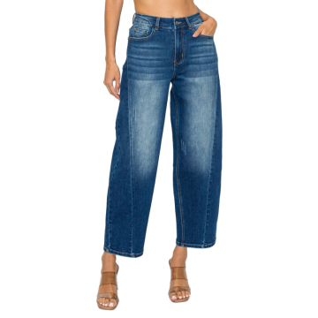 Women Casual Medium Blue Cropped Jeans Stretch Denim Pants
