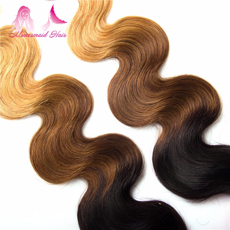 Pure Hand Made Body Wave Brazilian Sew In Human Hair Weave Ombre Hair